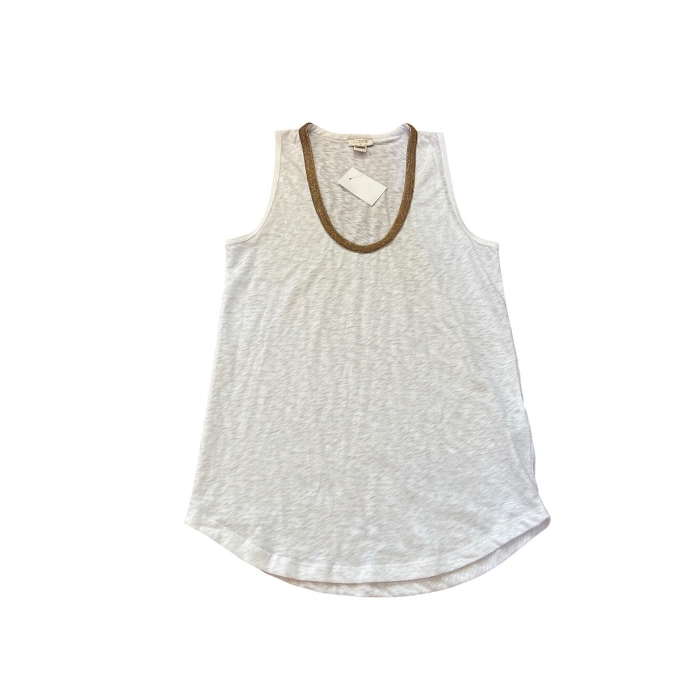J.Crew Tank Top Womens White Gold Beaded Scoop Neck Slub Knit NWT SIZE XS